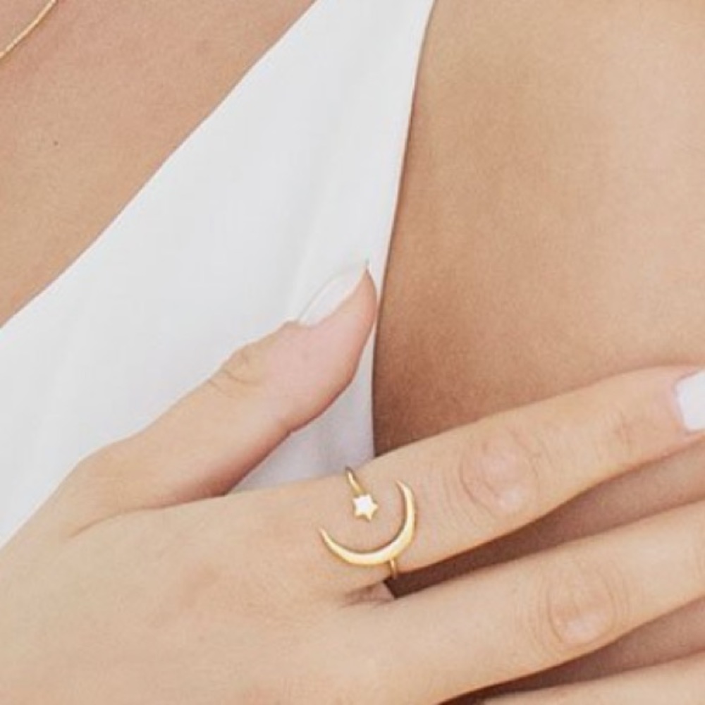 14k Gold Vermeil Crescent Moon Open Ring - Picture 5 of 5